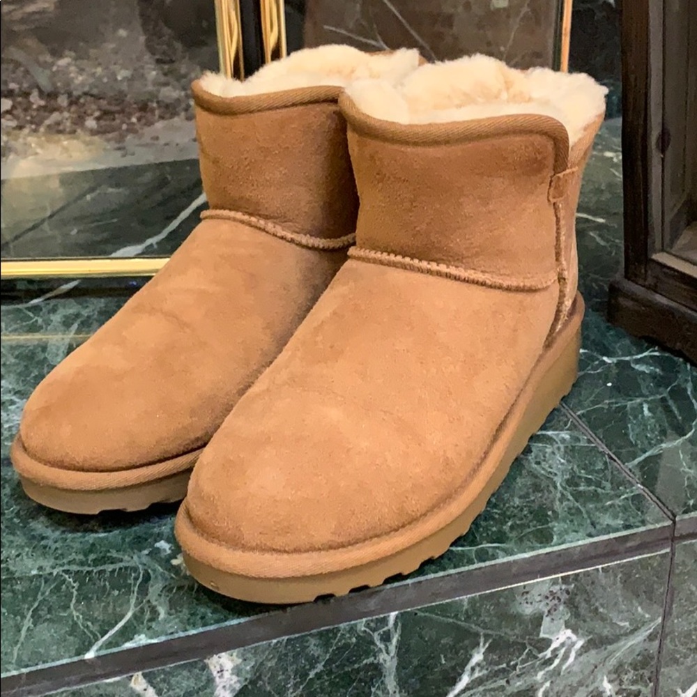 Tan Fuzzy Healed Ankle Boots